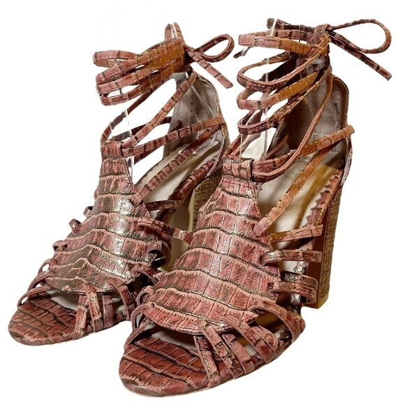 Anthropologie Miss Albright Ankle Wrap Strap Boho Sandals Blush Leather Size 6.5 - Picture 6 of 16